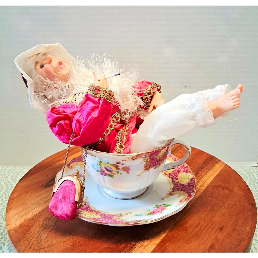 Tea Bags Red Rosie Jacqueline Kent Collectable Whimsical Figurine Grandma Decor
